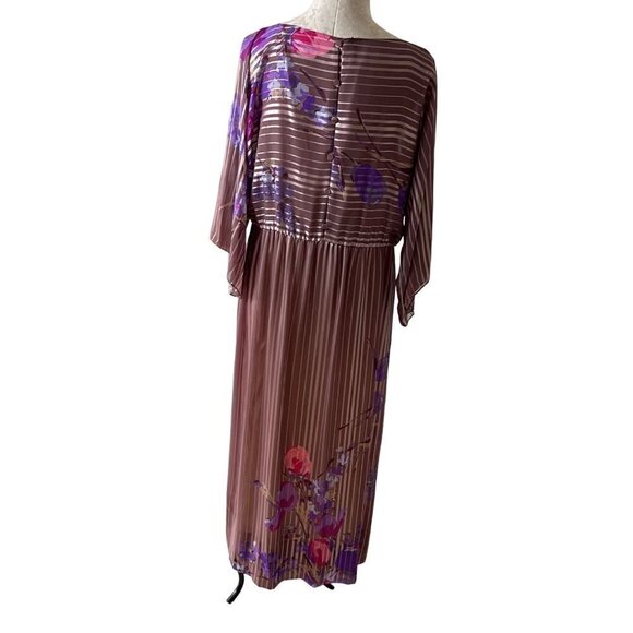 Hanae Mori Vintage 70s Womens Maxi Dress Size 12 Pink Purple Floral Chiffon - Picture 2 of 16